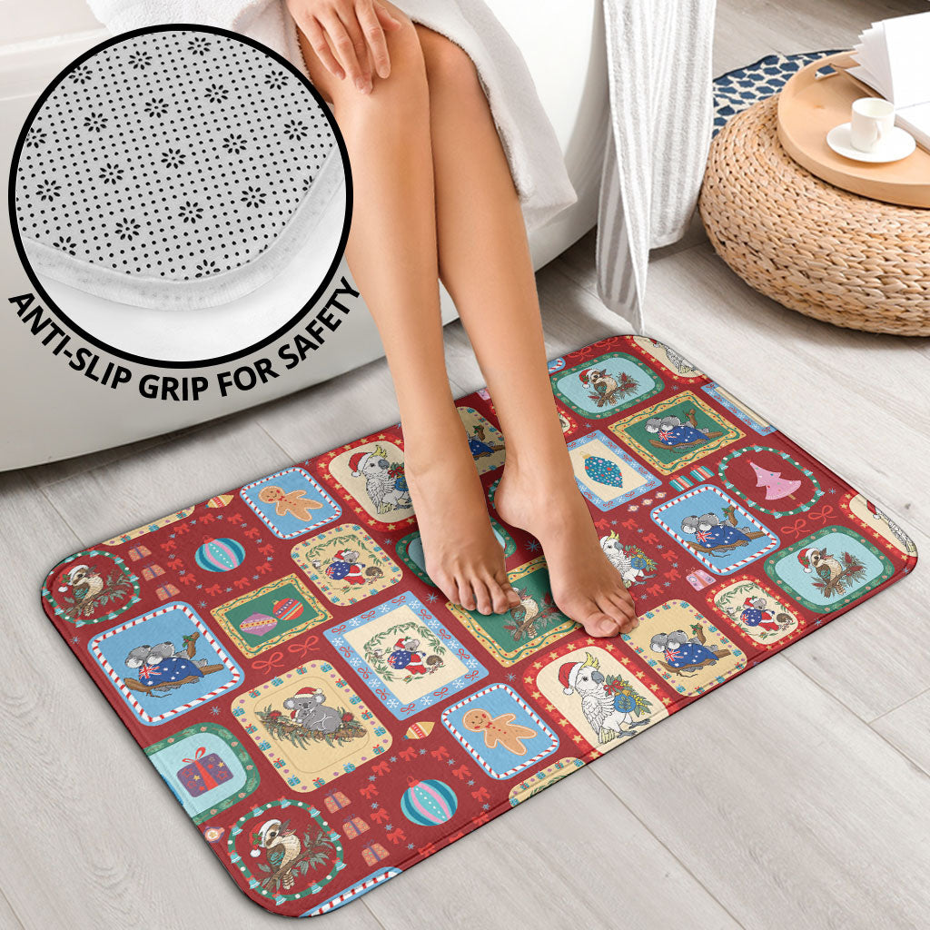 Australia Wildlife Christmas Stamp Bathroom Set Red Aussie Native Animal Seamless Pattern