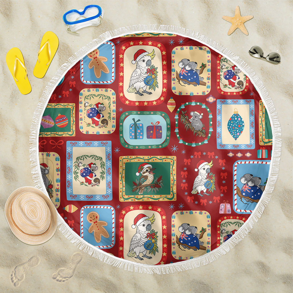 Australia Wildlife Christmas Stamp Beach Blanket Red Aussie Native Animal Seamless Pattern