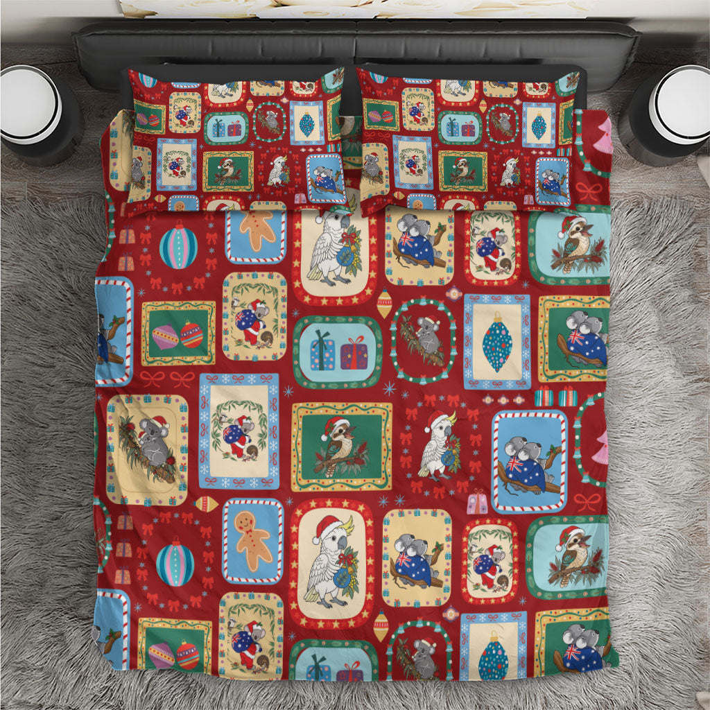 Australia Wildlife Christmas Stamp Bedding Set Red Aussie Native Animal Seamless Pattern