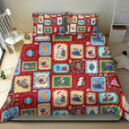 Australia Wildlife Christmas Stamp Bedding Set Red Aussie Native Animal Seamless Pattern