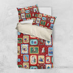 Australia Wildlife Christmas Stamp Bedding Set Red Aussie Native Animal Seamless Pattern