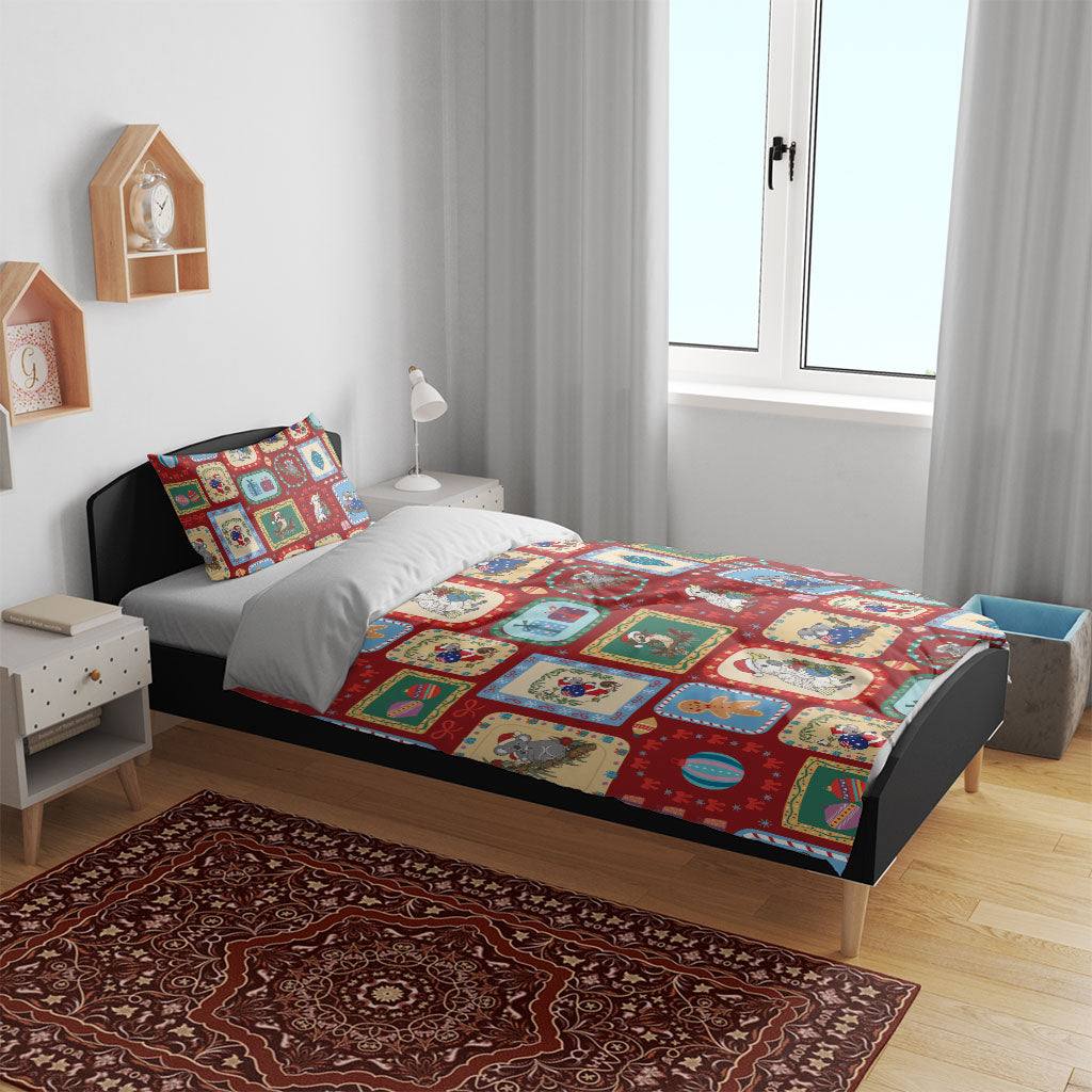 Australia Wildlife Christmas Stamp Bedding Set Red Aussie Native Animal Seamless Pattern