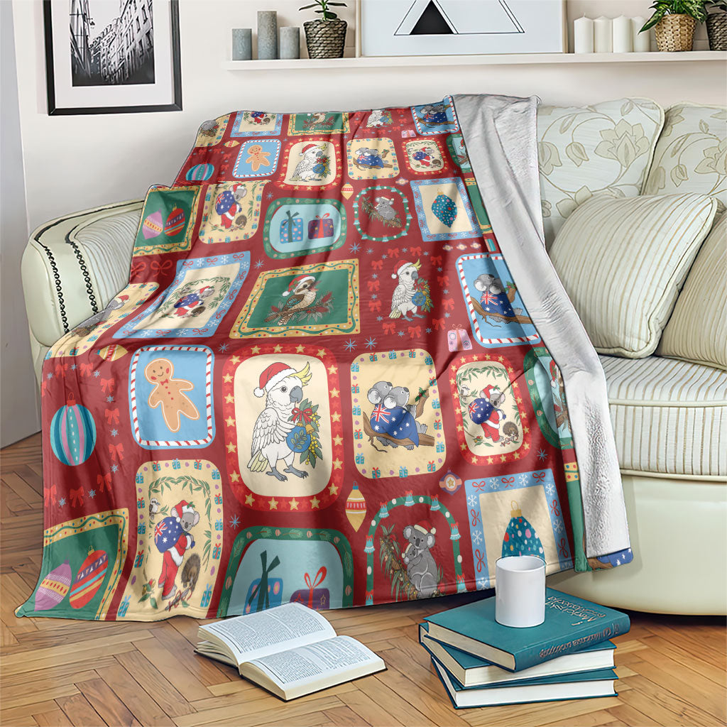 Australia Wildlife Christmas Stamp Blanket Red Aussie Native Animal Seamless Pattern