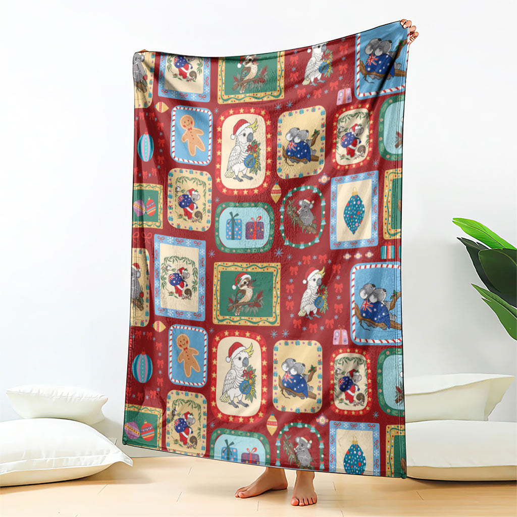 Australia Wildlife Christmas Stamp Blanket Red Aussie Native Animal Seamless Pattern