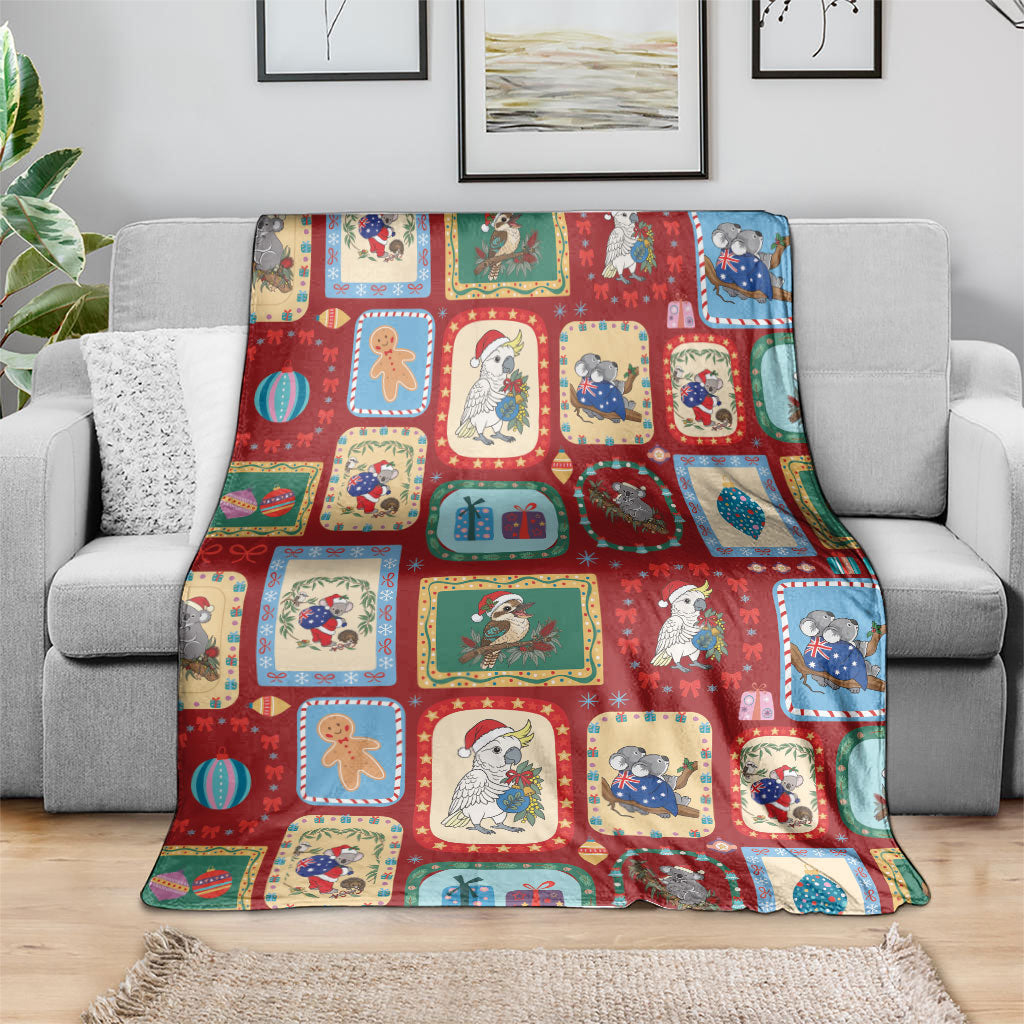 Australia Wildlife Christmas Stamp Blanket Red Aussie Native Animal Seamless Pattern