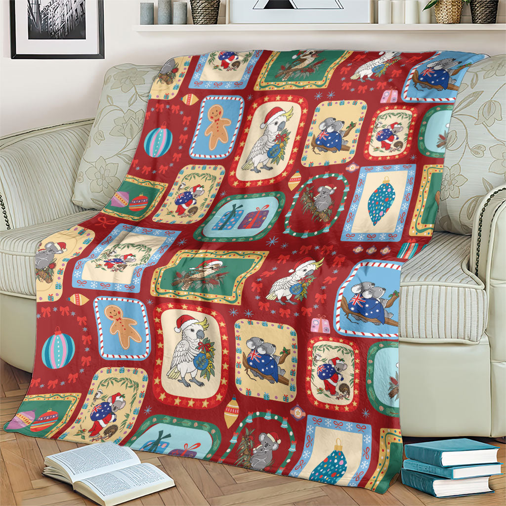 Australia Wildlife Christmas Stamp Blanket Red Aussie Native Animal Seamless Pattern