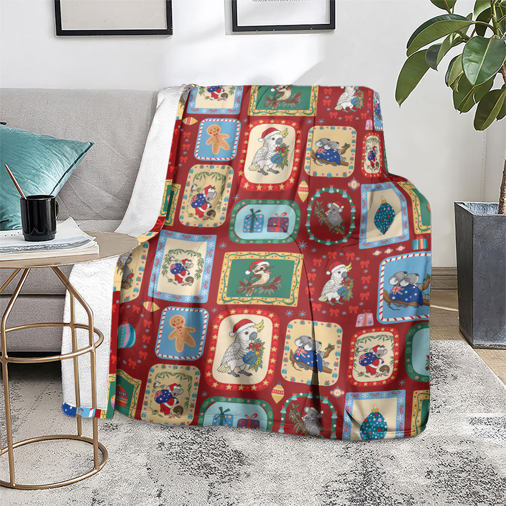 Australia Wildlife Christmas Stamp Blanket Red Aussie Native Animal Seamless Pattern