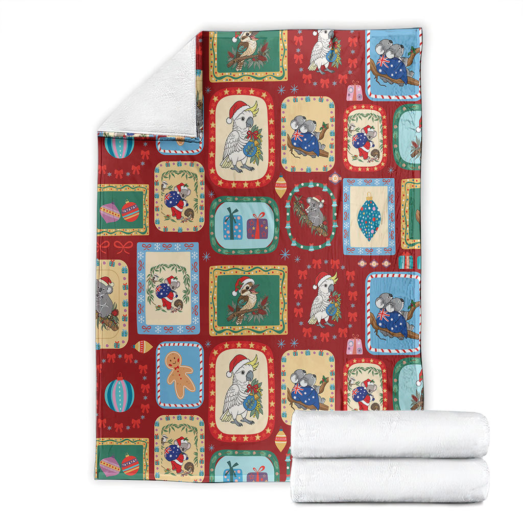Australia Wildlife Christmas Stamp Blanket Red Aussie Native Animal Seamless Pattern