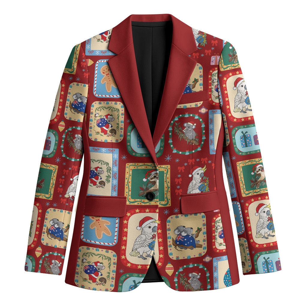 Australia Wildlife Christmas Stamp Blazer Red Aussie Native Animal Seamless Pattern
