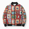 Australia Wildlife Christmas Stamp Bomber Puffer Jacket Red Aussie Native Animal Seamless Pattern