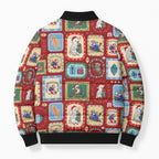 Australia Wildlife Christmas Stamp Bomber Puffer Jacket Red Aussie Native Animal Seamless Pattern