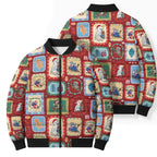 Australia Wildlife Christmas Stamp Bomber Puffer Jacket Red Aussie Native Animal Seamless Pattern