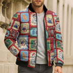 Australia Wildlife Christmas Stamp Bomber Puffer Jacket Red Aussie Native Animal Seamless Pattern