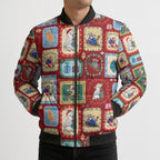 Australia Wildlife Christmas Stamp Bomber Puffer Jacket Red Aussie Native Animal Seamless Pattern