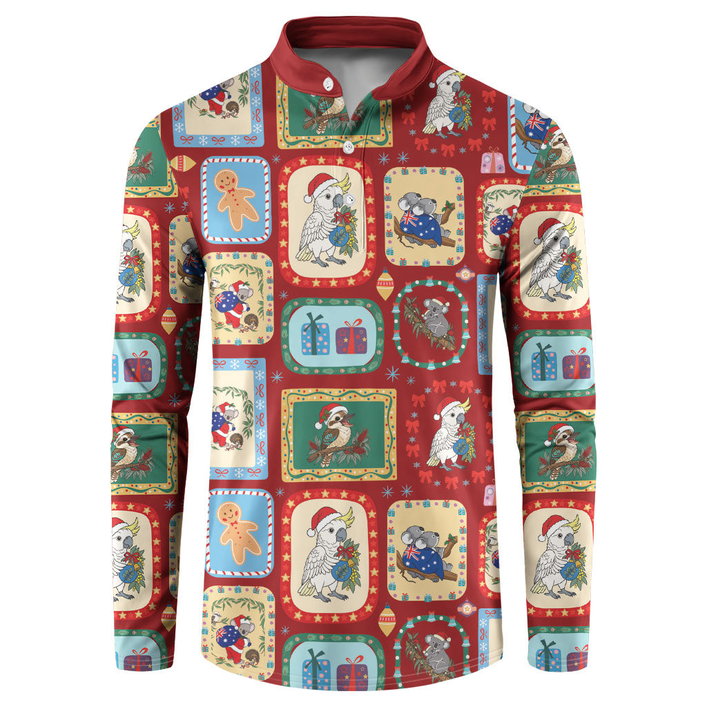 Australia Wildlife Christmas Stamp Button Sweatshirt Red Aussie Native Animal Seamless Pattern