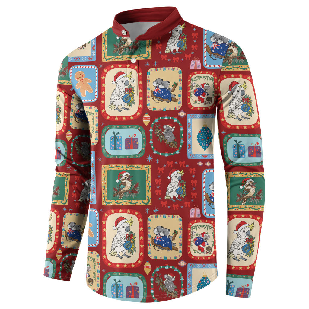 Australia Wildlife Christmas Stamp Button Sweatshirt Red Aussie Native Animal Seamless Pattern