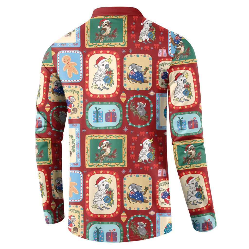 Australia Wildlife Christmas Stamp Button Sweatshirt Red Aussie Native Animal Seamless Pattern