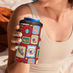 Australia Wildlife Christmas Stamp 4 in 1 Can Cooler Tumbler Red Aussie Native Animal Seamless Pattern