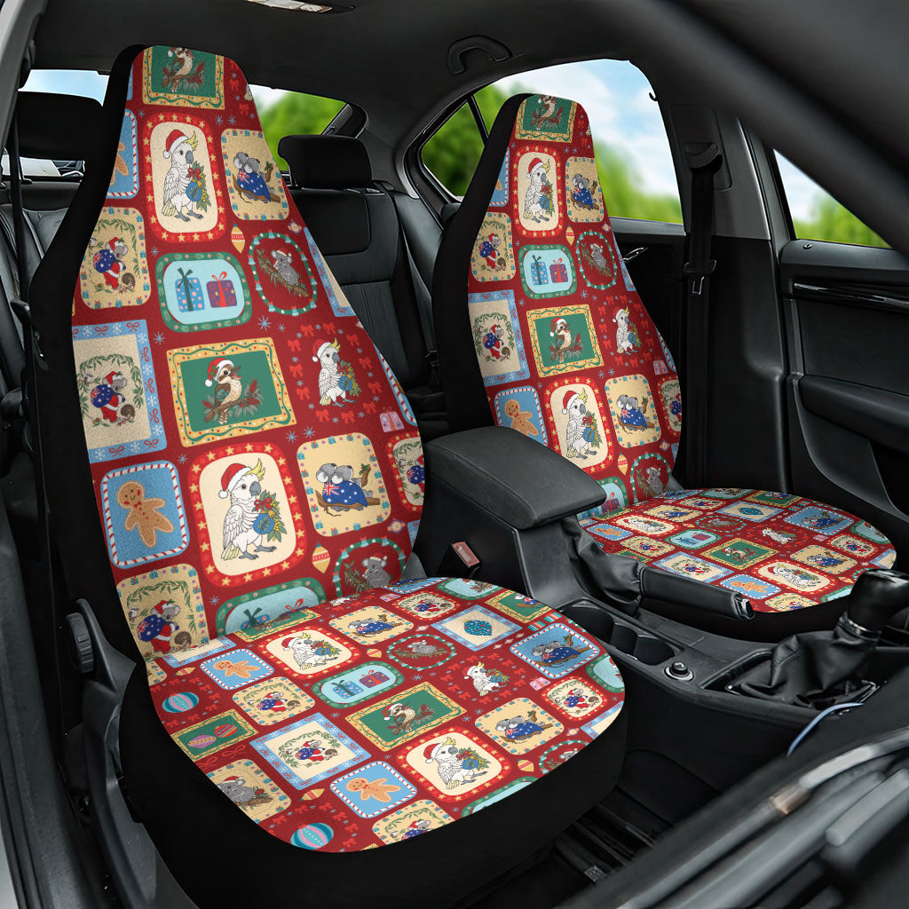 Australia Wildlife Christmas Stamp Car Seat Cover Red Aussie Native Animal Seamless Pattern