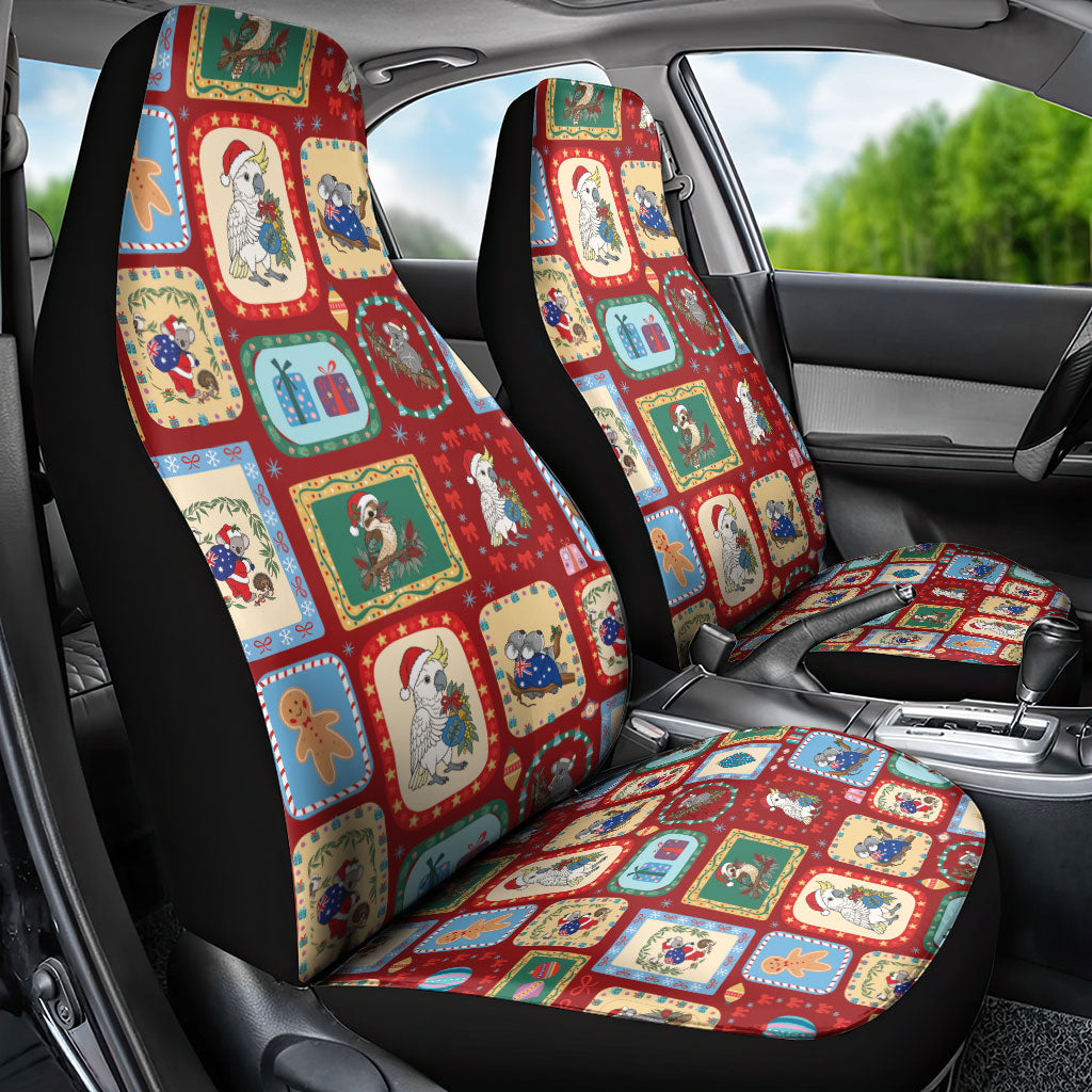 Australia Wildlife Christmas Stamp Car Seat Cover Red Aussie Native Animal Seamless Pattern