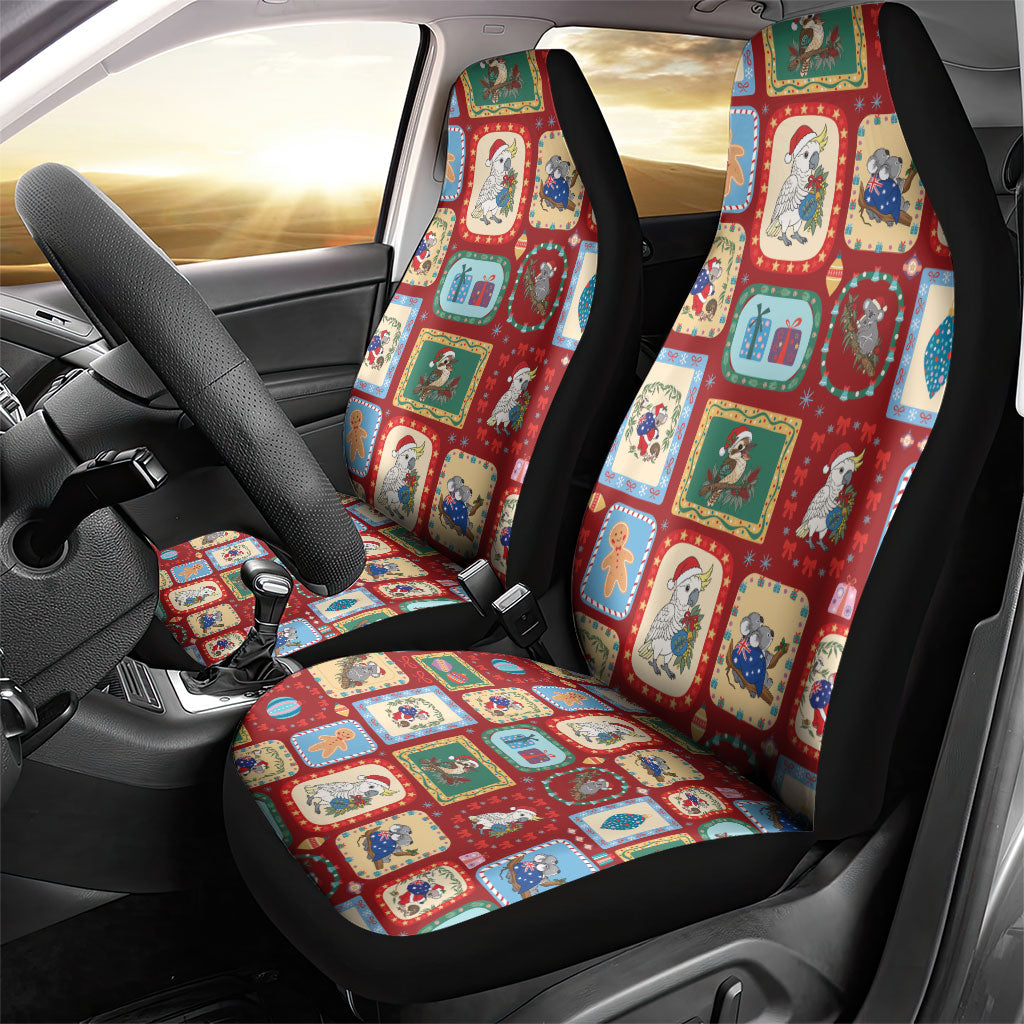 Australia Wildlife Christmas Stamp Car Seat Cover Red Aussie Native Animal Seamless Pattern