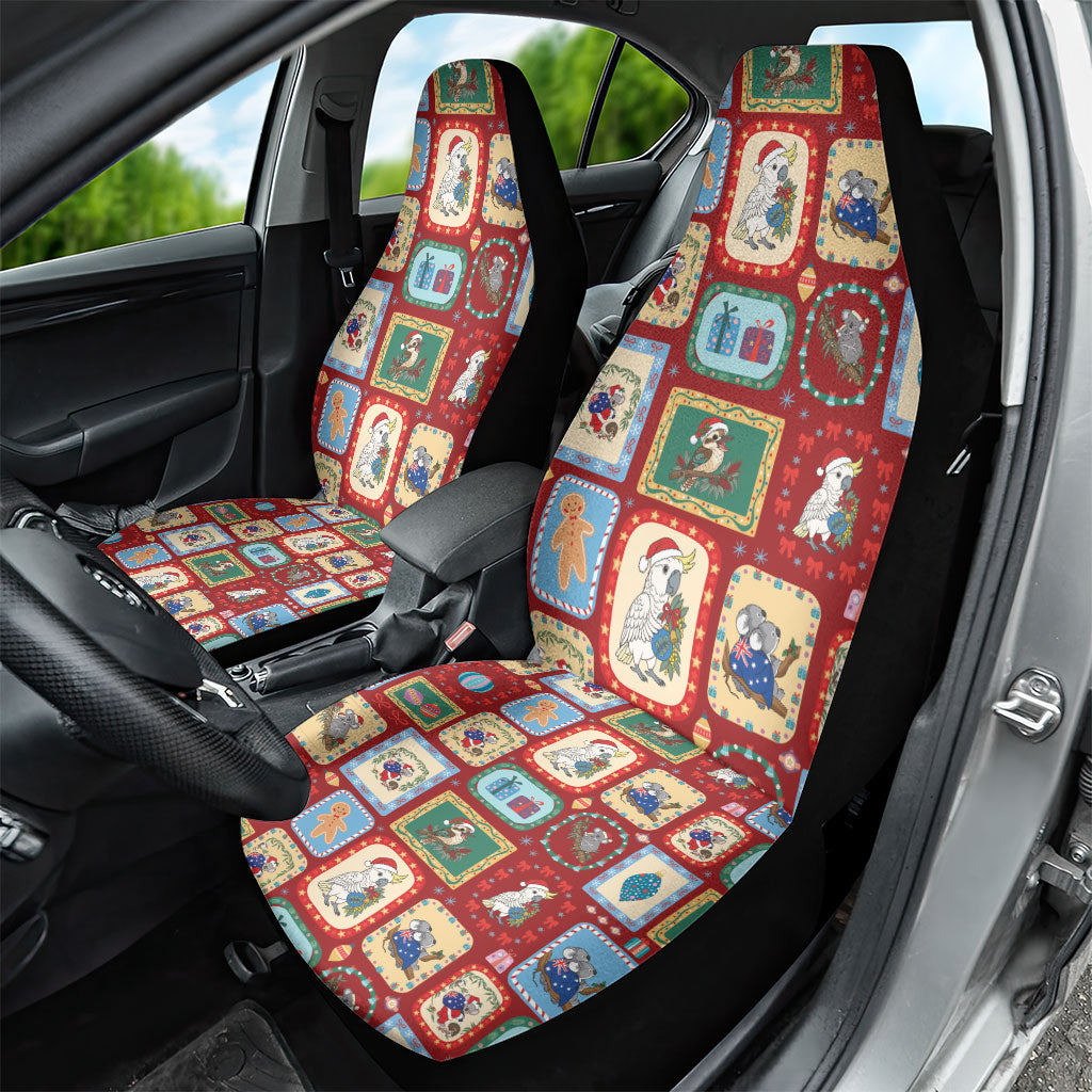 Australia Wildlife Christmas Stamp Car Seat Cover Red Aussie Native Animal Seamless Pattern