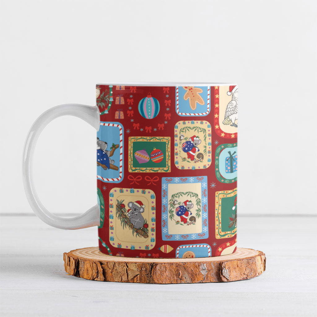 Australia Wildlife Christmas Stamp Ceramic Mug Red Aussie Native Animal Seamless Pattern