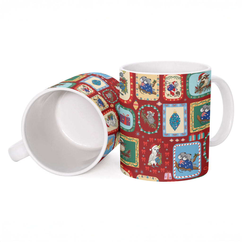Australia Wildlife Christmas Stamp Ceramic Mug Red Aussie Native Animal Seamless Pattern