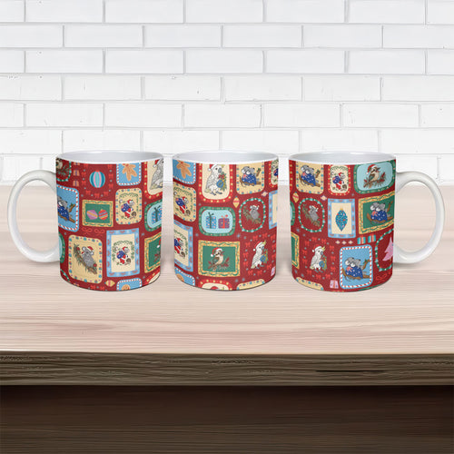 Australia Wildlife Christmas Stamp Ceramic Mug Red Aussie Native Animal Seamless Pattern