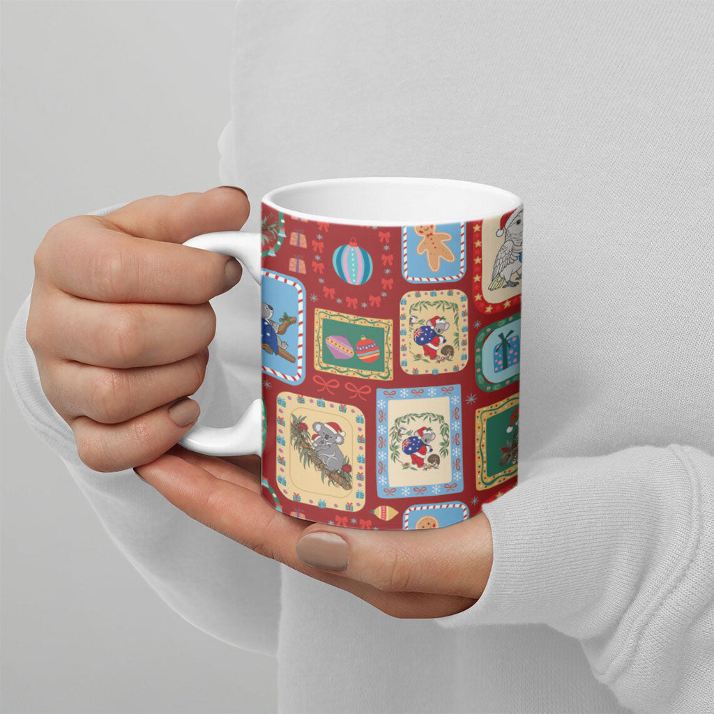 Australia Wildlife Christmas Stamp Ceramic Mug Red Aussie Native Animal Seamless Pattern