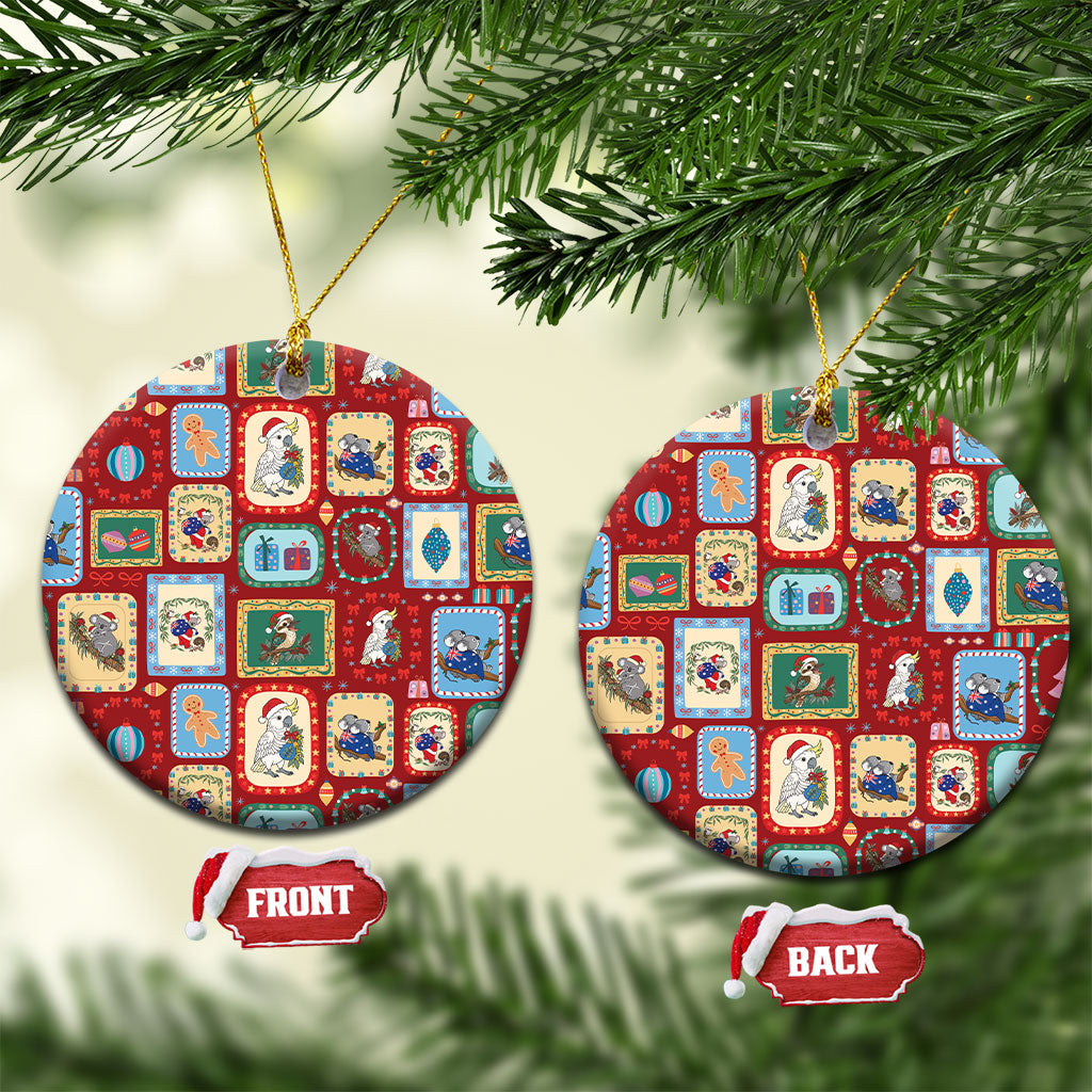 Australia Wildlife Christmas Stamps Ceramic Ornament Red Aussie Native Animal Seamless Pattern