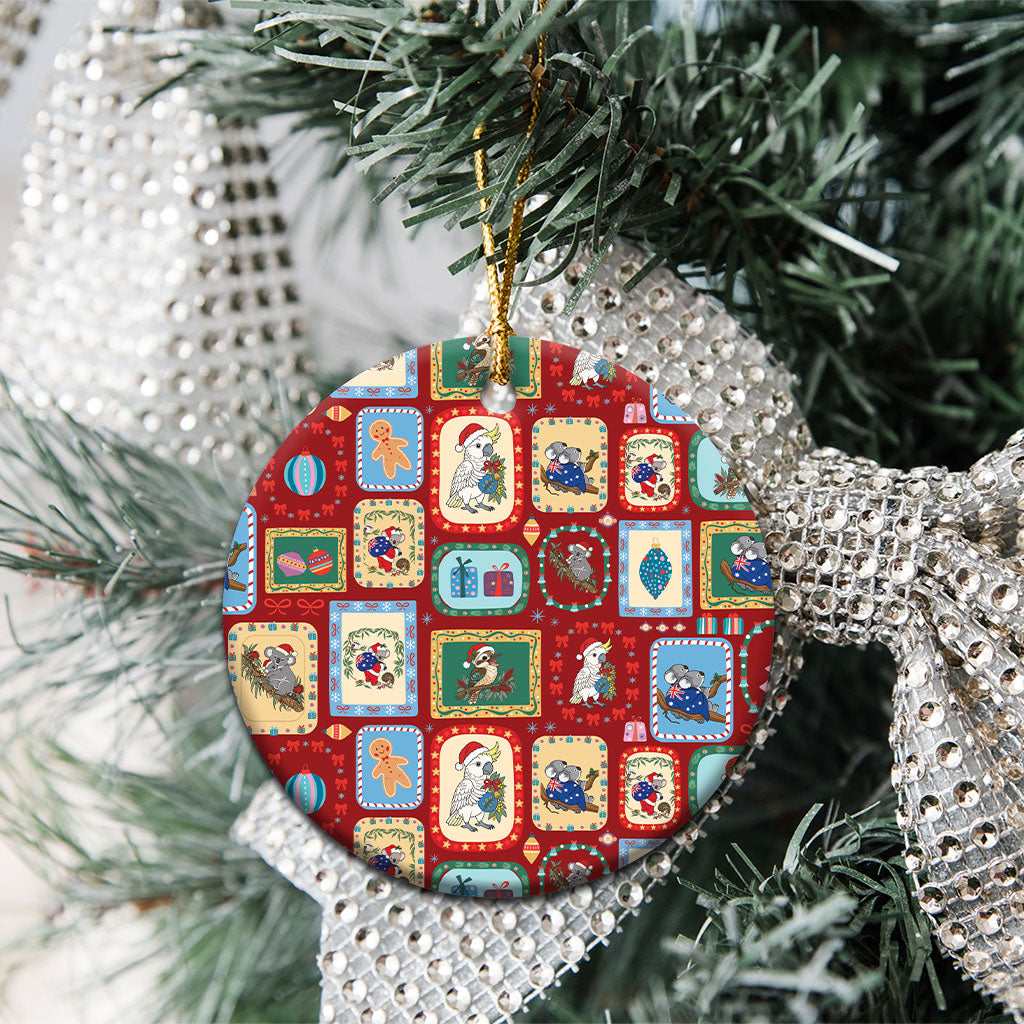 Australia Wildlife Christmas Stamps Ceramic Ornament Red Aussie Native Animal Seamless Pattern