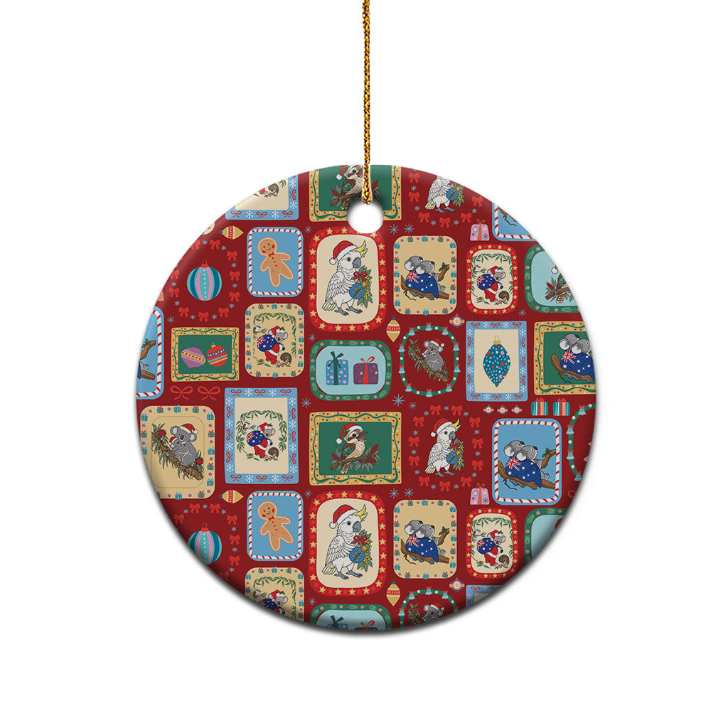 Australia Wildlife Christmas Stamps Ceramic Ornament Red Aussie Native Animal Seamless Pattern