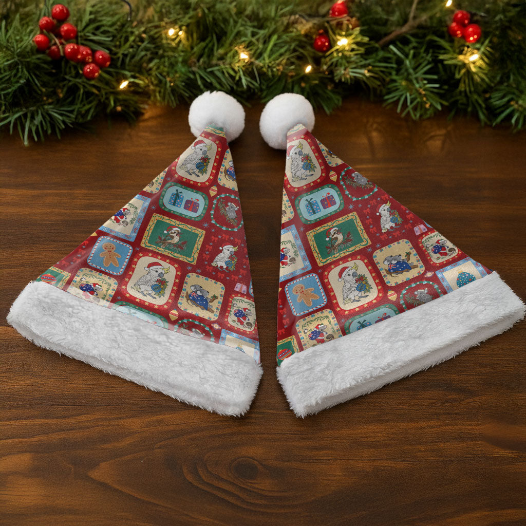 Australia Wildlife Christmas Stamps Christmas Santa Hat Red Aussie Native Animal Seamless Pattern