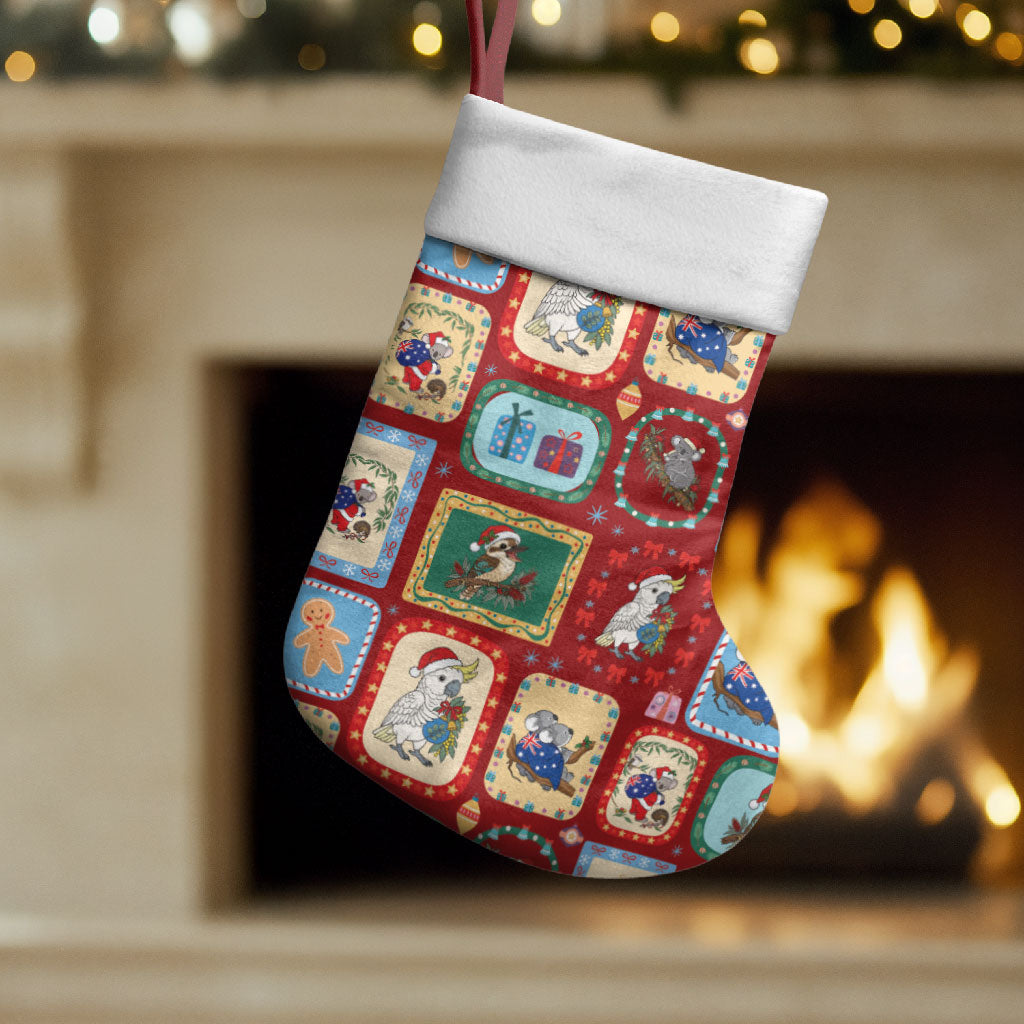Australia Wildlife Christmas Stamps Christmas Stocking Red Aussie Native Animal Seamless Pattern