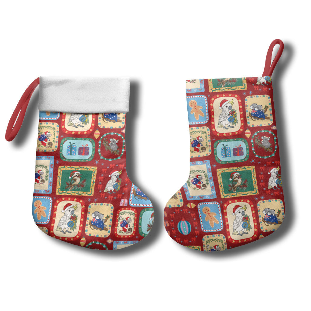 Australia Wildlife Christmas Stamps Christmas Stocking Red Aussie Native Animal Seamless Pattern