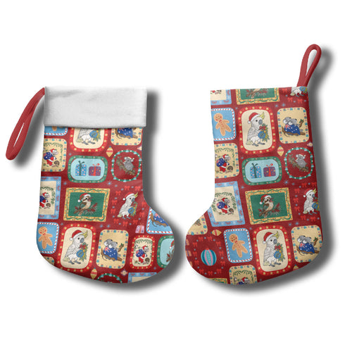 Australia Wildlife Christmas Stamps Christmas Stocking Red Aussie Native Animal Seamless Pattern