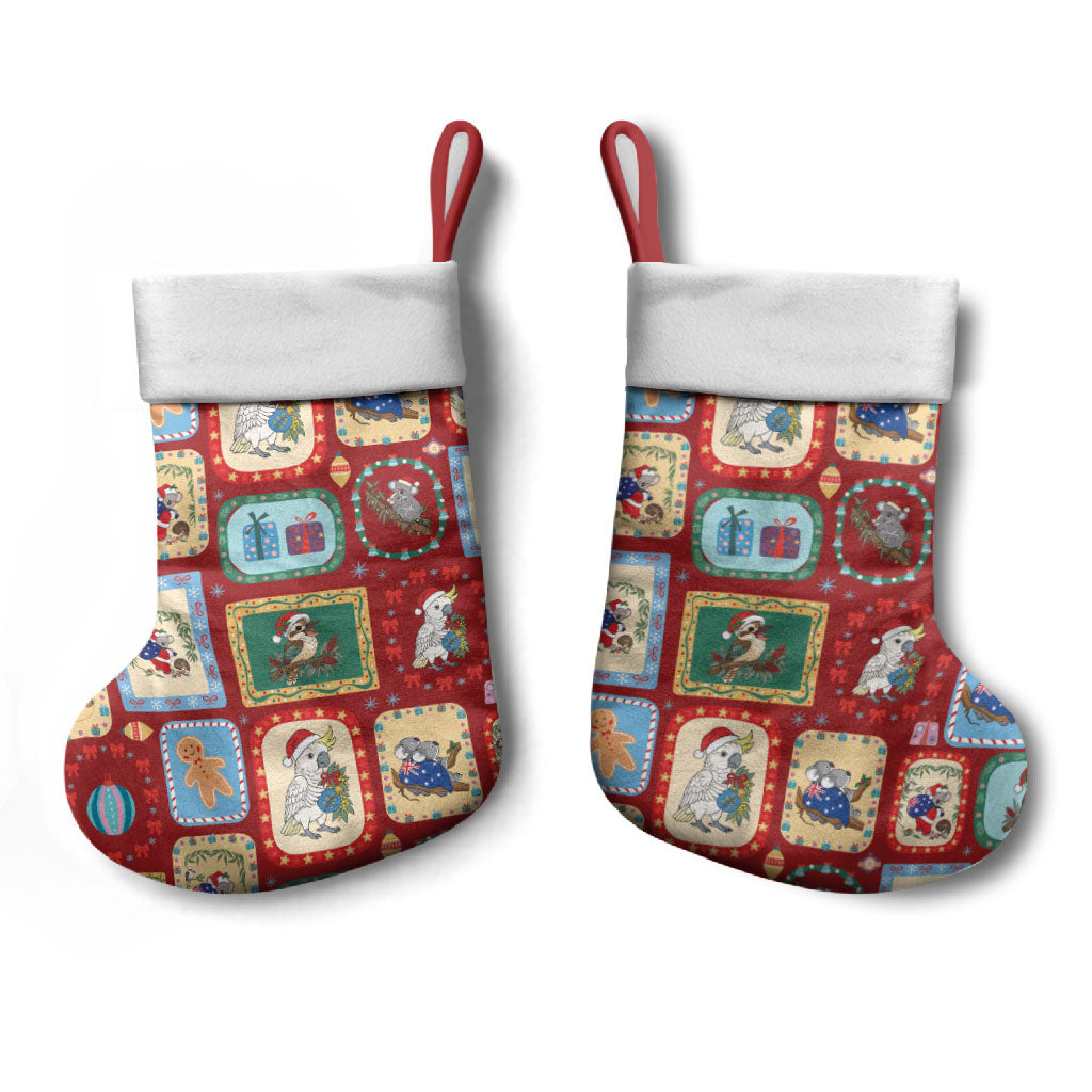 Australia Wildlife Christmas Stamps Christmas Stocking Red Aussie Native Animal Seamless Pattern