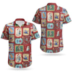 Australia Wildlife Christmas Stamp Couples Matching Off Shoulder Short Dress and Hawaiian Shirt Red Aussie Native Animal Seamless Pattern
