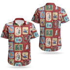 Australia Wildlife Christmas Stamp Couples Matching Short Sleeve Bodycon Dress and Hawaiian Shirt Red Aussie Native Animal Seamless Pattern