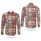 Australia Wildlife Christmas Stamp Couples Matching Short Sleeve Bodycon Dress and Long Sleeve Button Shirt Red Aussie Native Animal Seamless Pattern