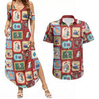 Australia Wildlife Christmas Stamp Couples Matching Summer Maxi Dress and Hawaiian Shirt Red Aussie Native Animal Seamless Pattern