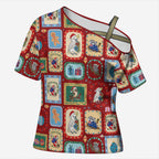 Australia Wildlife Christmas Stamp Cross Shoulder Shirt Red Aussie Native Animal Seamless Pattern