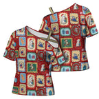 Australia Wildlife Christmas Stamp Cross Shoulder Shirt Red Aussie Native Animal Seamless Pattern