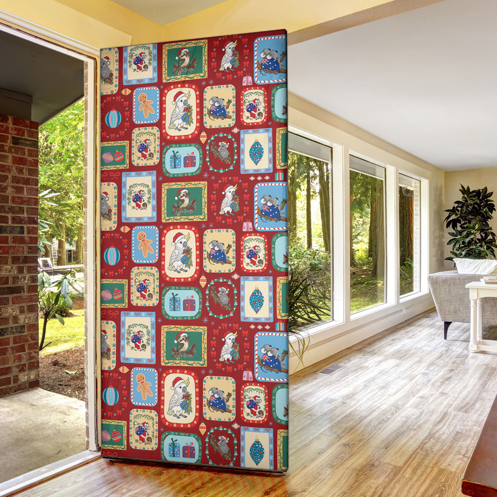 Australia Wildlife Christmas Stamp Door Cover Red Aussie Native Animal Seamless Pattern