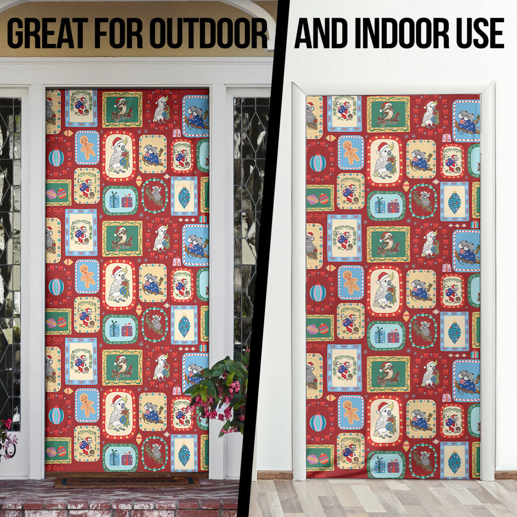 Australia Wildlife Christmas Stamp Door Cover Red Aussie Native Animal Seamless Pattern
