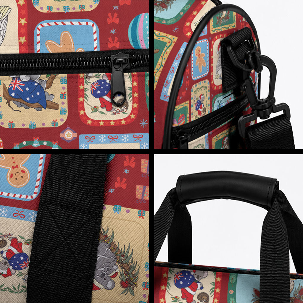 Australia Wildlife Christmas Stamp Duffle Bag Red Aussie Native Animal Seamless Pattern