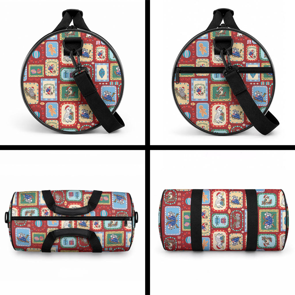 Australia Wildlife Christmas Stamp Duffle Bag Red Aussie Native Animal Seamless Pattern