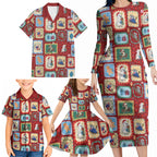 Australia Wildlife Christmas Stamp Family Matching Long Sleeve Bodycon Dress and Hawaiian Shirt Red Aussie Native Animal Seamless Pattern