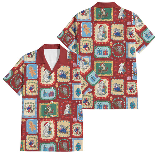 Australia Wildlife Christmas Stamp Family Matching Mermaid Dress and Hawaiian Shirt Red Aussie Native Animal Seamless Pattern
